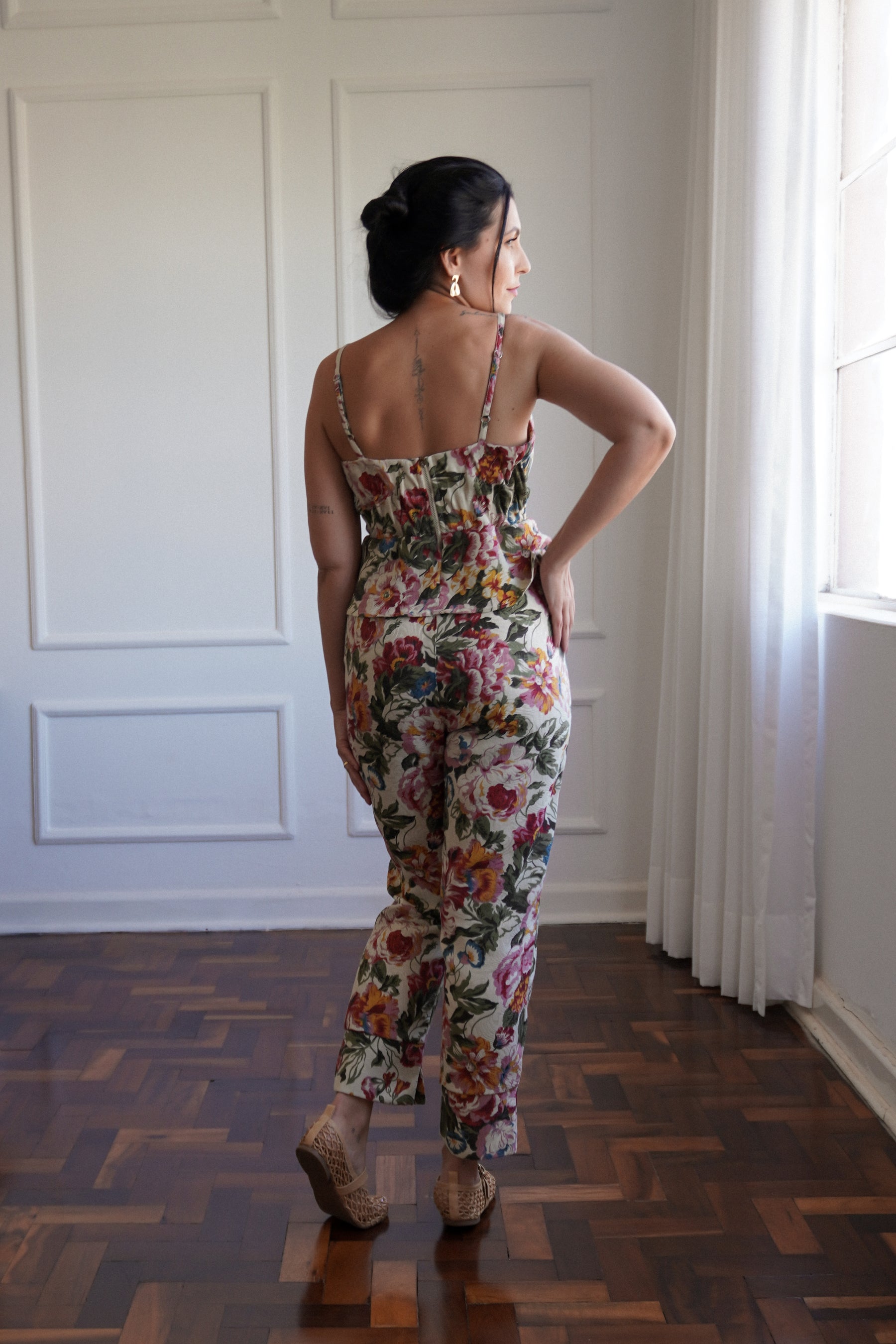 CALÇA RETA FLORAL