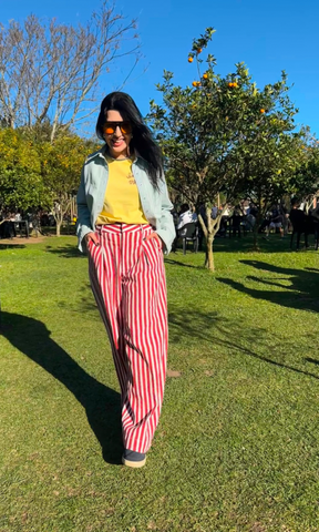 CALÇA LAYSE LISTRADA VERMELHA