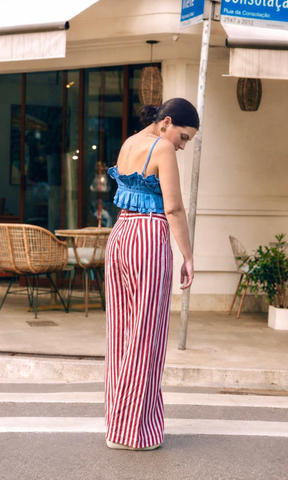 CALÇA LAYSE LISTRADA VERMELHA