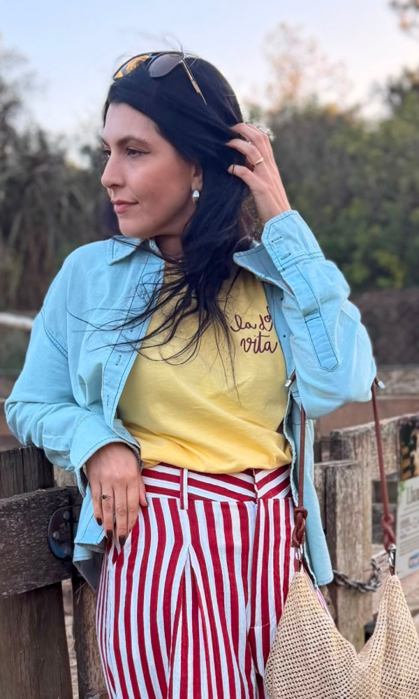 CALÇA LAYSE LISTRADA VERMELHA