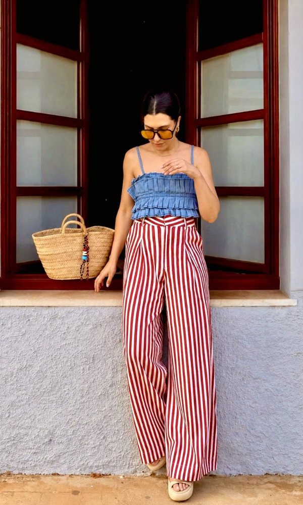 CALÇA LAYSE LISTRADA VERMELHA