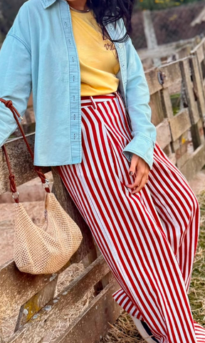 CALÇA LAYSE LISTRADA VERMELHA