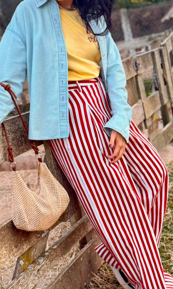CALÇA LAYSE LISTRADA VERMELHA